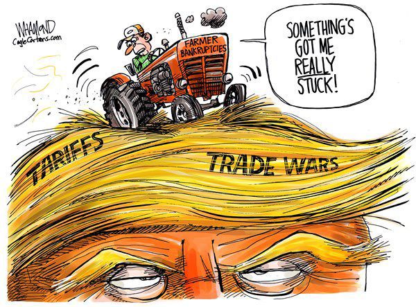 Farmers in deep Trump by Dave Whamond, Canada, PoliticalCartoons.com